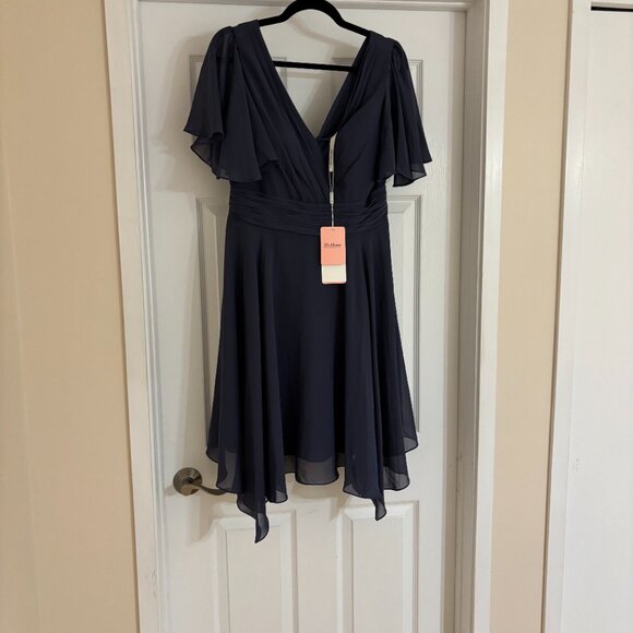 JJs House A-Line V-Neck Asymmetrical Chiffon Cocktail Dress (colour - stormy) - Picture 2 of 3